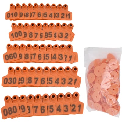 100 pièces d'étiquettes d'oreille de vache en TPU avec numéro 001 ?Lot de 100 étiquettes auriculaires pour bétail, accessoire de ferme, orange orange