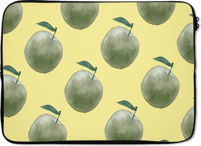Laptophoes 14 inch - Appels - Groen - Patronen - Laptop sleeve - Binnenmaat 33x23 cm - Zwarte achterkant