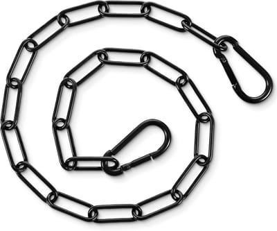 Zwarte stalen ketting van 60 cm met karabijnhaak, ideaal voor deurbeveiliging en bevestiging