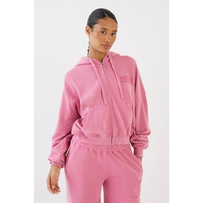Dames Dsgn Studio Overdyed 100% Katoenen Boxy Crop Hoodie Met Rits | Roze | Maat: XS