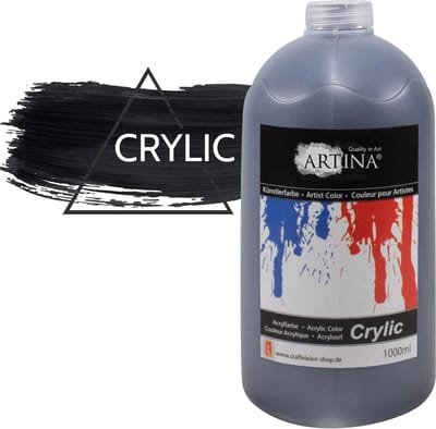 Artina Crylic Acrylverf zwart 1000 ml acryl verf tubes 1L plakkaatverf - Hoge Dekkracht, Kleurkracht en Lichtechtheid