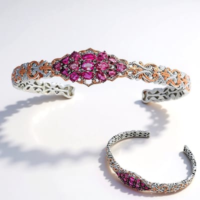 Cavill - Zilveren Armband 925 Sterling Zilver Palladium - 2 322 ct Braziliaanse Roze Toermalijn - Ovaal en Peervormige Edelstenen - Elegant Design