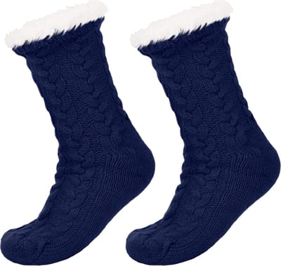 JAXY Huissokken - Huissokken Dames en Heren - Verwarmde sokken - Anti Slip Sokken - Fleece Sokken - Dikke Sokken - Fluffy Sokken - Slofsokken - Warme Sokken - Bedsokken - Gevoerde Sokken - Winter Sokken - Blauw