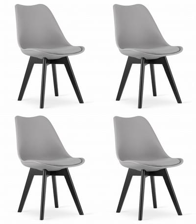 Set van 4 Stoelen MARK – Grijs, Zwarte Poten, Kunststof Zitting met Kunstlederen Kussen, Strak Design, Ergonomisch, Geschikt voor Keuken, Eetkamer, Kantine en Werkruimte, Max. 120 kg