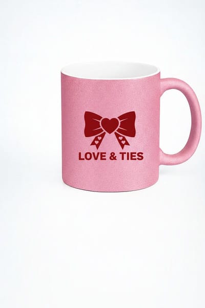 Roze Glitter Mok 'Love & Ties' met Romantische Strik & Harten - Valentijn & Liefdes Cadeau
