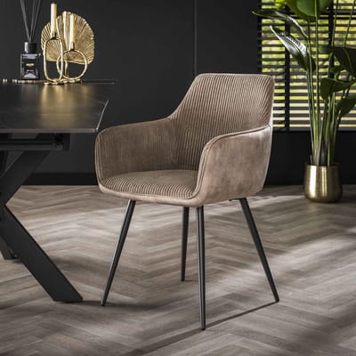 Set van 2 Eetkamerstoelen Licia Ribstof - Met Armleuningen Beige