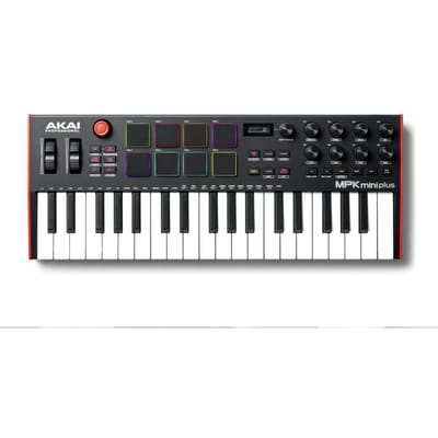 Akai Professional MPK Mini Plus - USB MIDI-keyboardcontroller met 37 minitoetsen, 8 MPC-pads, sequencer, MIDI/CV/Gate I/O, muziekproductiesoftware en Native Instruments Sound Package
