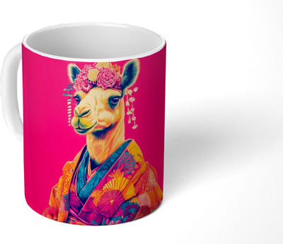 Mok - Koffiemok - Kameel - Bloemen - Kimono - Waaiers - Mokken - 350 ML - Beker - Koffiemokken - Theemok