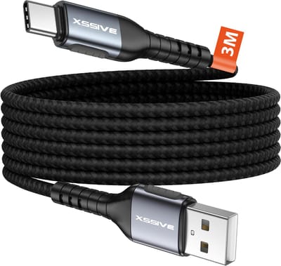 Xssive 15W USB-A naar USB-C Kabel - 3 Meter - Extra Lang & Sterk - Geschikt voor Android Auto en Samsung - Oplaadkabel