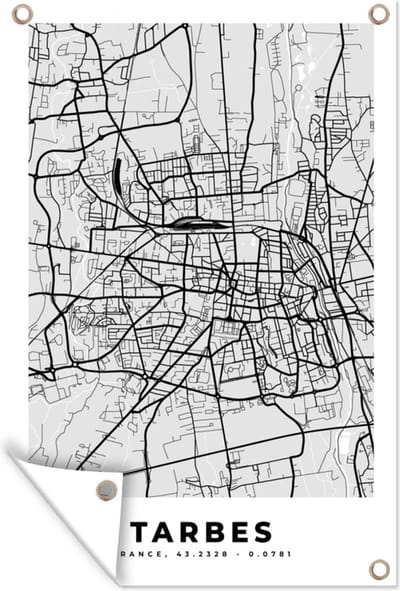 Muurdecoratie Frankrijk - Plattegrond - Kaart - Tarbes - Stadskaart - 120x180 cm - Tuinposter - Tuindoek