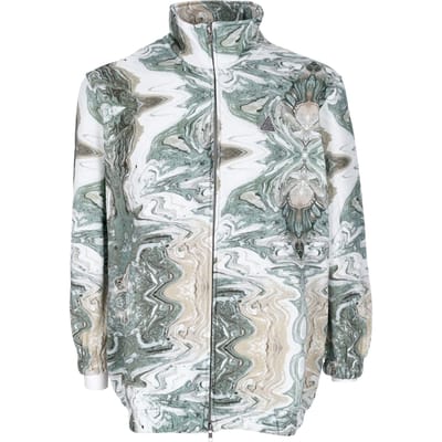 Damessweatshirt met hoge hals, Swirl, oversized fleece met volledige ritssluiting, olijfgroen