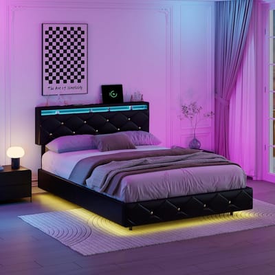 Zwevend Bedframe - Drijvend Bed - Moderne Slaapkamer - Geïntegreerde LED Verlichting - 140 x 200 cm - Zwart
