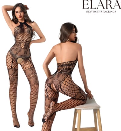 Elara - Milena - Bodystocking Erotische Lingerie met Open Kruis - Catsuit - S t/m XL - Sexy Dames Lingerie - Bodysuit