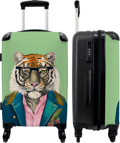 NoBoringSuitcases.com® - Koffer groot - Rolkoffer lichtgewicht - Bloemen - Bril - Tijger - Dieren - Safari - Reiskoffer met 4 wielen - Grote reis trolley XL - Luggage suitcase - Hardcase reistrolley medium - 20 kg bagage