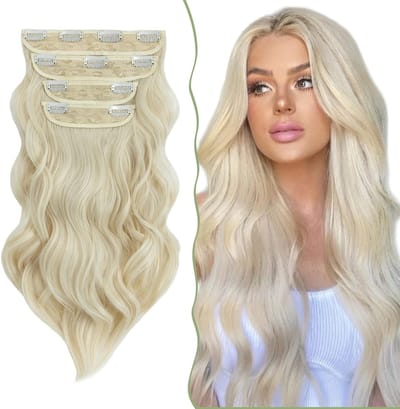 Clip-In Extensions van Synthetisch Haar - Goedkope Wavy Haarstukjes van 55 cm in Blond voor Volumineus Haar