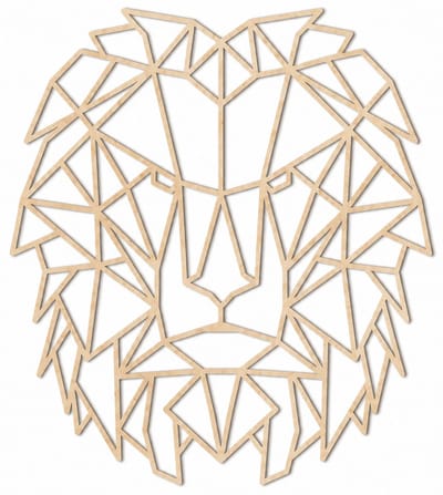 Houten wanddecoratie - Wooden wall decoration | Leeuw 40 x 45cm Lion | Licht hout - Natural wood | Geometrische muurdecoratie - Geometric wall art - Origami Design Wandfiguur - Echt Hout - Real Wood - Afrikaanse Dieren