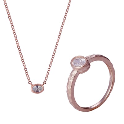 Orphelia SET-7434/50 - Juwelenset Oval Centerstone: Ketting + Ring - 925 Zilver Rosé - Zirkonia - 45 cm / Ringmaat 50