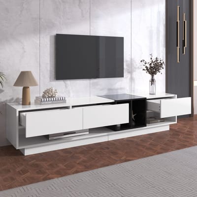 DESMIU Tv Meubel - Hoogglans Opbergkast Met 3 Lades En 2 Open Vakken - Voor Woonkamer En Mediahoek - Spaanplaat - 190x40x42 Cm - Wit Zwart