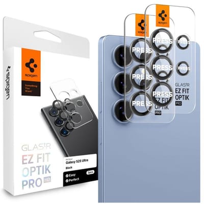 Spigen Camera Lens Protector Geschikt voor Samsung Galaxy S25 Ultra - Glas.tR EZ Fit Optik Pro - 9H Tempered Glass - Gemakkelijke Installatie - Zwart 2-Pack