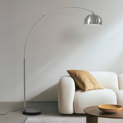 Lindby booglamp Hernando, nikkel, staal, hoogte 188 cm