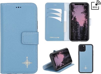 NorthLife Geschikt voor iPhone 11 Pro Max - Leren Afneembare 2-in-1 bookcase telefoonhoes - Lichtblauw