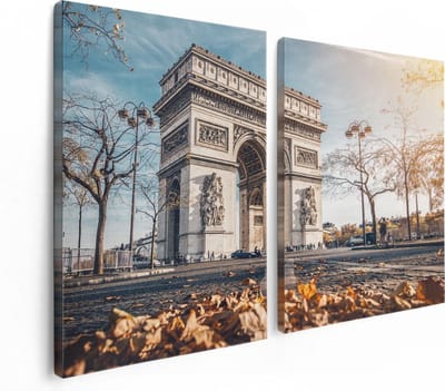 Artaza Canvas Schilderij Tweeluik Arc De Triomphe In Parijs Tijdens De Herfst - 120x80 - Foto Op Canvas - Canvas Print