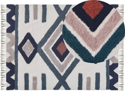 KOZLU - Laagpolig vloerkleed - Donkerblauw - 160 x 230 cm - Katoen