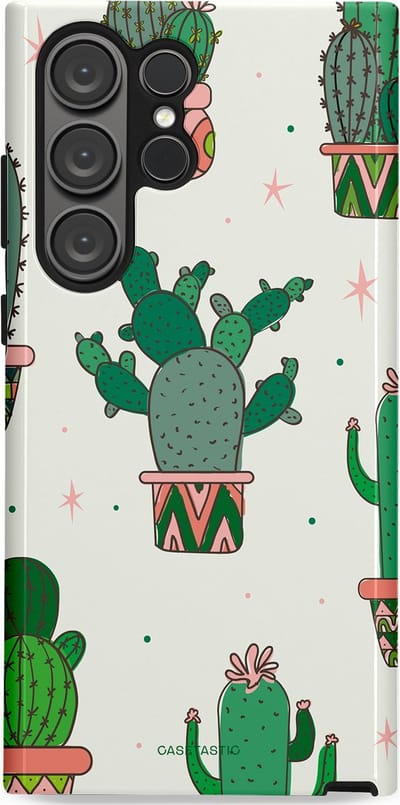 Casetastic Hoesje Geschikt voor Samsung S23 Ultra - Stijlvolle Beschermende Duo-layer Case - Zonnige Cactus