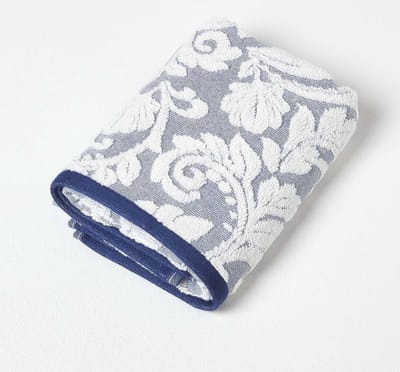 Homescapes Turks katoenen damastpatroon donkerblauwe handdoek