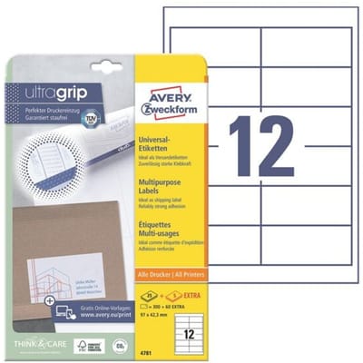 Avery-Zweckform 4781 Universele etiketten 97 x 42.3 mm Papier Wit 360 stuk(s) Permanent hechtend Inkjet, Laser (zwart/wit), Laser (kleur), Kopiëren