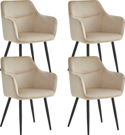 Colenis® - City Eetkamerstoel - Set Van 4 - Beige - Velvet - Industrieel - Stoel - Design - Armleuningen
