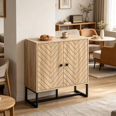 Opbergkast Met Verstelbare Planken En Magnetische Deuren – Modern Dressoir Voor Eetkamer, Hal En Slaapkamer – Zwart En Natuurlijk Hout – 80 X 29,5 X 80 Cm
