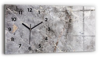 Wallfluent Wandklok - Grijs graniet marmer steen Decoratieve Wandklok - 60 cm x 30 cm - Grijs Wandklok - Zwarte Handen - Wandklok Met Cijfers - Kinder Wandklok Glas - Glazen Klok Rechthoekige - Minimalistisch Wandklok - Decoratieve Wandklok