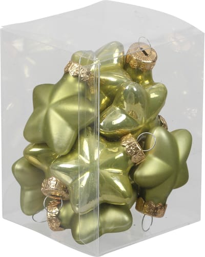 Othmar Decorations Kerstornamenten - sterren - 12x st - salie groen - 4 cm - glas - kerstversiering
