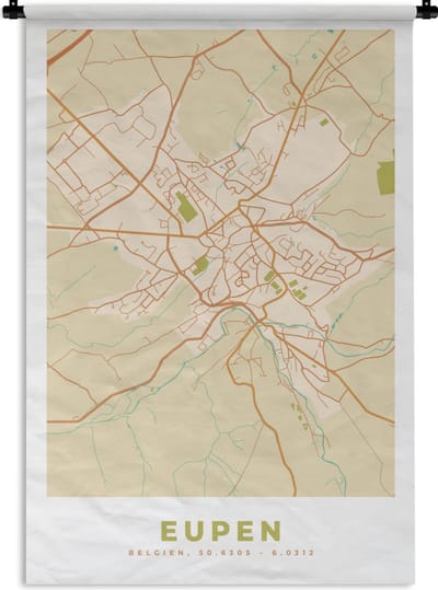 Wandkleed - Wanddoek - Stadskaart - Plattegrond - Kaart - België - Eupen - 120x180 cm - Wandtapijt
