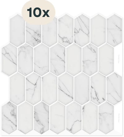 Solusia Zelfklevende Plaktegels Wit Marmer – 10 Luxe Plaktegels voor Wand – Waterdichte Wandpanelen voor Keuken, Badkamer en Toilet – 30 x 30 cm – Makkelijk aan te brengen - Tegeltjes Tegelstickers - Hexagon Honeycomb