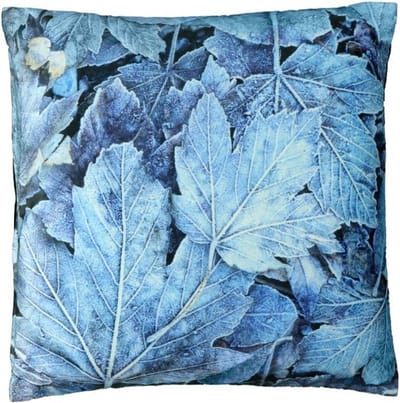 Kussens gevuld - Unique Living - Bladeren print - Achterkant effen donker blauw - 45x45 cm