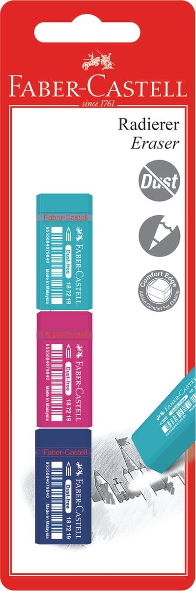 Faber-Castell gum - assorti kleuren - set van 3 stuks - FC-187290