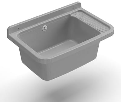 Wastafel van polypropyleen voor wandbevestiging met sifon en afvoergarnituur, grijs beton, 60 x 40 x 25 cm