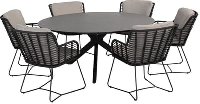 Locarno Fabrice dining tuinset 160 cm rond 7 delig HPL Antraciet 4 Seasons Outdoor