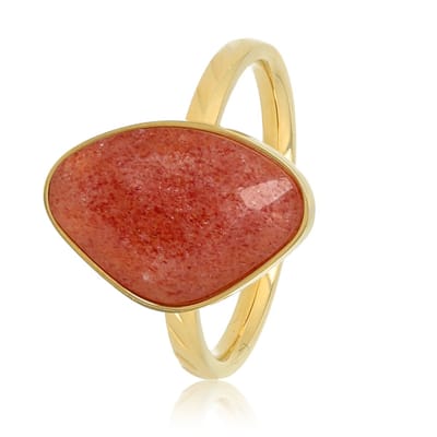 My Bendel - Goudkleurige Ring met Berry Quartz Edelsteen - Goudkleurige Ring - Berry Quartz Edelsteen - Creatieve Vorm - met Luxe Cadeauverpakking | Sieraden Voor Dames | Maat 16.00 Mm / Maat 50
