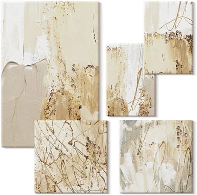 Wallfluent Set van canvas schilderijen - Abstracte composities in een moderne stijl met textuur Canvas Schilderijen Set - Set van 5 Canvas Schilderijen - Geel Set van Canvas Prints - Abstractie Canvas Kunst Set - Boheemse Canvas Kunst Set