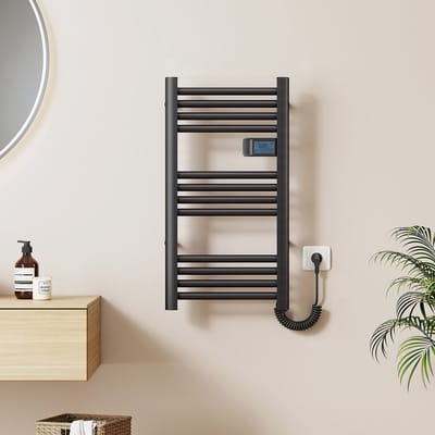 EMKE Elektrische Handdoekradiator - Met Smart Thermostaat - Mat Zwart - 75x40 cm - 180W - Badkamer Radiator - Elektrische Radiator