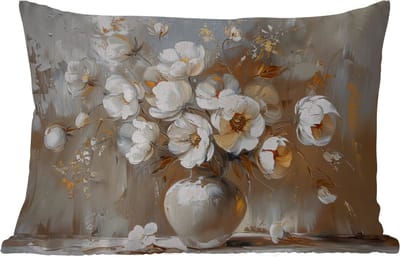 Buitenkussens - Tuin - Vaas - Bloemen - Kunst - Goud - 50x30 cm