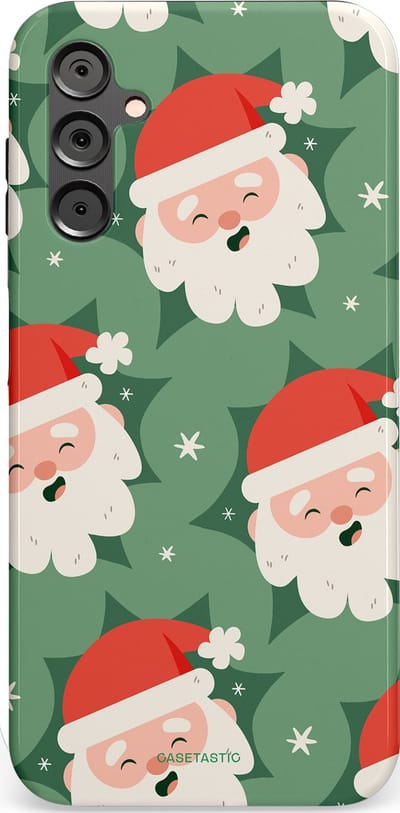 Casetastic hoesje geschikt voor Samsung Galaxy A14 (2023) 5G / Samsung Galaxy A14 (2023) 4G - Dubbellaagse bescherming - Vrolijke Kerstmannen in de Sneeuw - Fashion Case - Saliegroen Wit Perzik Crème