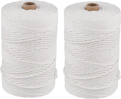 Dik, Gedraaid Katoenen Macramé Touw, 2 Rollen van 200 m, Perfect voor Wanddecoraties, Plantenhangers en Creatieve DIY Projecten