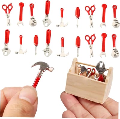 Miniatuur Gereedschap Set - Poppenhuis Accessoires - Modelbouw Decoratie - Realistische Miniatuur Details - 24 stuks - Rood