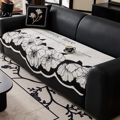 Bloemenprint Chenille Bankovertrek voor Woonkamer Banken Handdoek Antislip Bankhoezen L-vormige Hoekbank Mat Zitkussen Woondecoratie 90x90cm 1pc