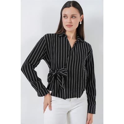 Gestreept Langemouw Blouse met Strikdetails