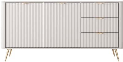Vente-unique Buffetkast met 2 deuren en 3 lades van MDF - Beige en goudkleurig - ELONARIA